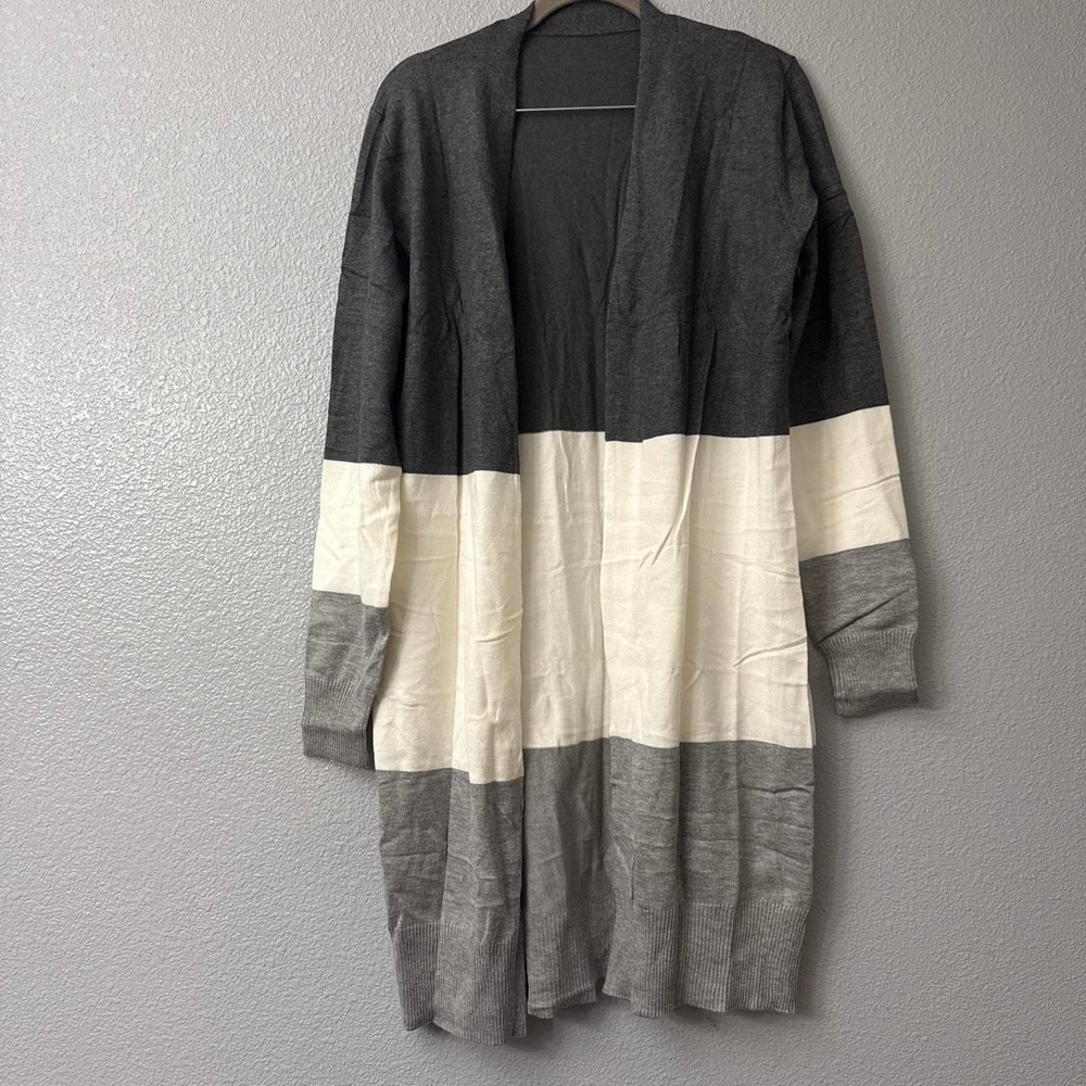 Womens Boho Open Front Cardigan Colorblock Long Sleeve Loose Lightweight Sweater